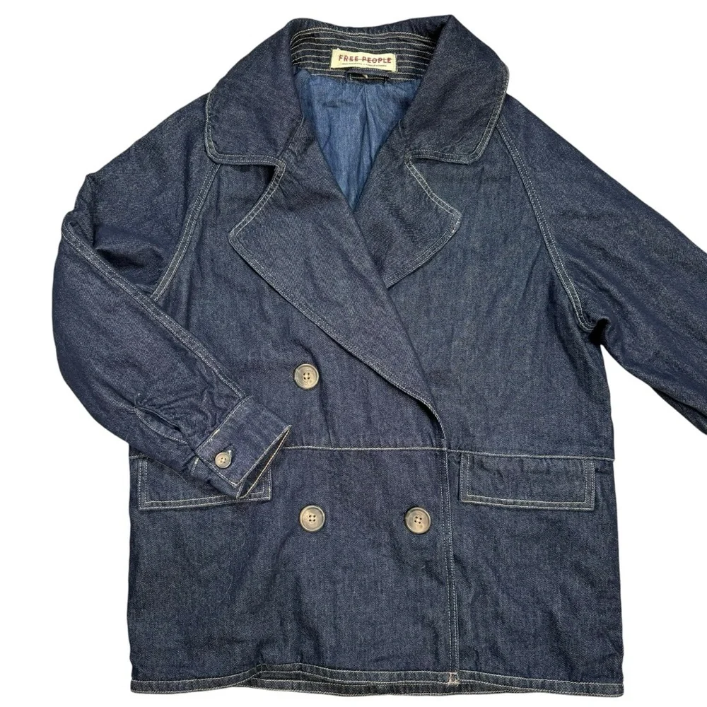 New Free People Denim Car Coat Size S - Picture 6 of 11